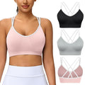 VEQKING Women's Cross Back Sports Bra Padded Strappy Medium Support Yoga Bra for Workout Fitness 3 Pack