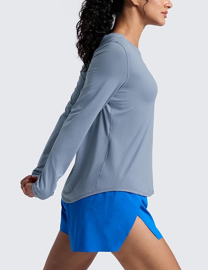 CRZ YOGA Lightweight Workout Long Sleeve Shirts for Women - Gym Running Fall Athletic Training T-Shirts High Neck Tops
