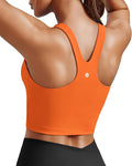 PINSPARK Women Sports Bra High Neck Racerback Workout Crop Tank Top Longline Padded Yoga Tops with Built in Pads