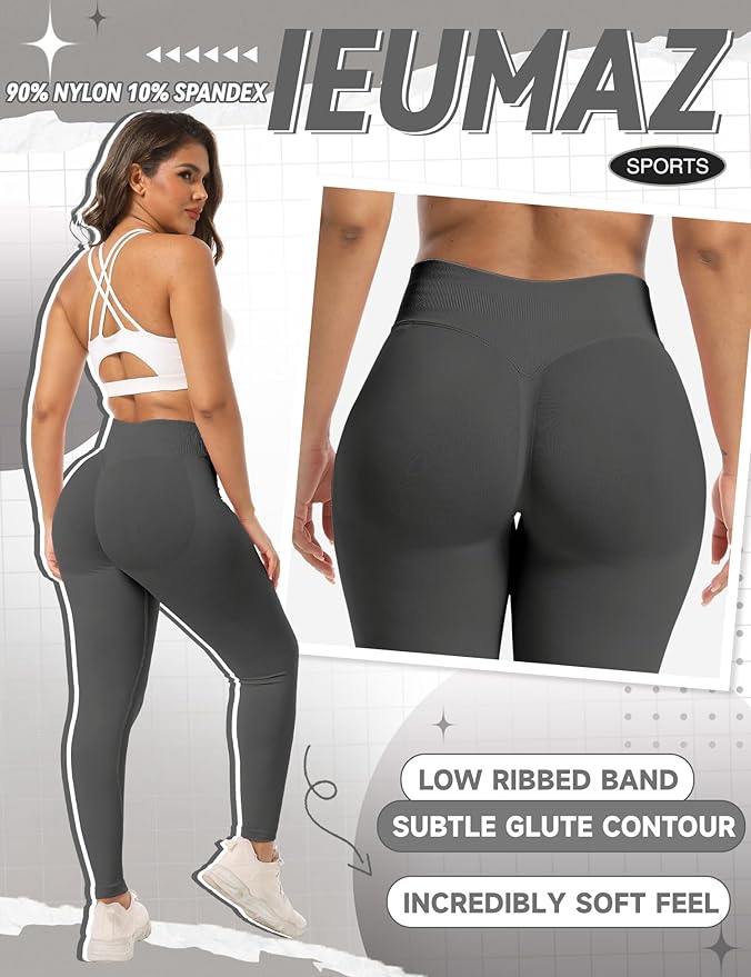 Ieumaz Scrunch Butt Lifting Leggings for Women Gym Seamless Workout Leggings Mid Low Waist Tummy Control Yoga Pants