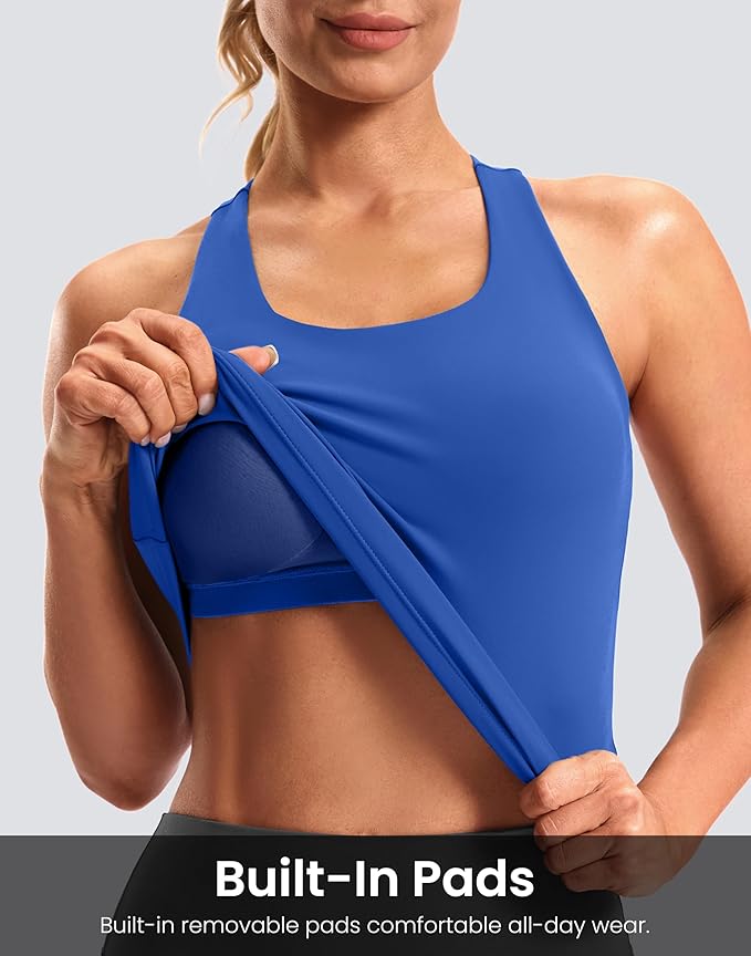 Soothfeel Womens Workout Tank Tops with Built in Bra Racerback Athletic Yoga Top High Neck Sports Gym Sleeveless Shirts