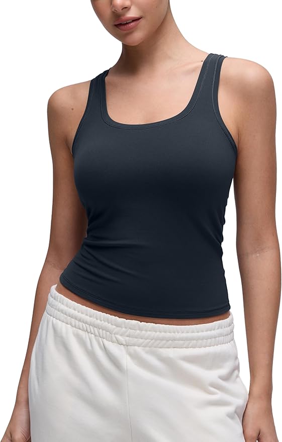 CRZ YOGA Softembrace Scoop Neck Tank Tops for Women - Casual Going Out Soft Double Lined Crop Basic Sleeveless Shirts