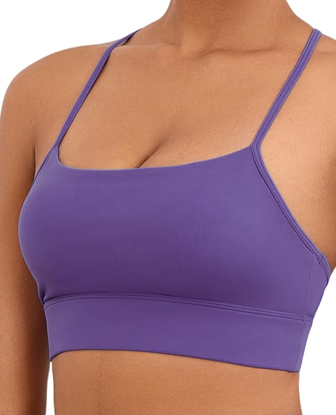 Womens Y-Back Sports Bra, Weightless Padded Yoga Bra, Spaghetti Strap Low Impact Gym Top for Workout & Daily Wear