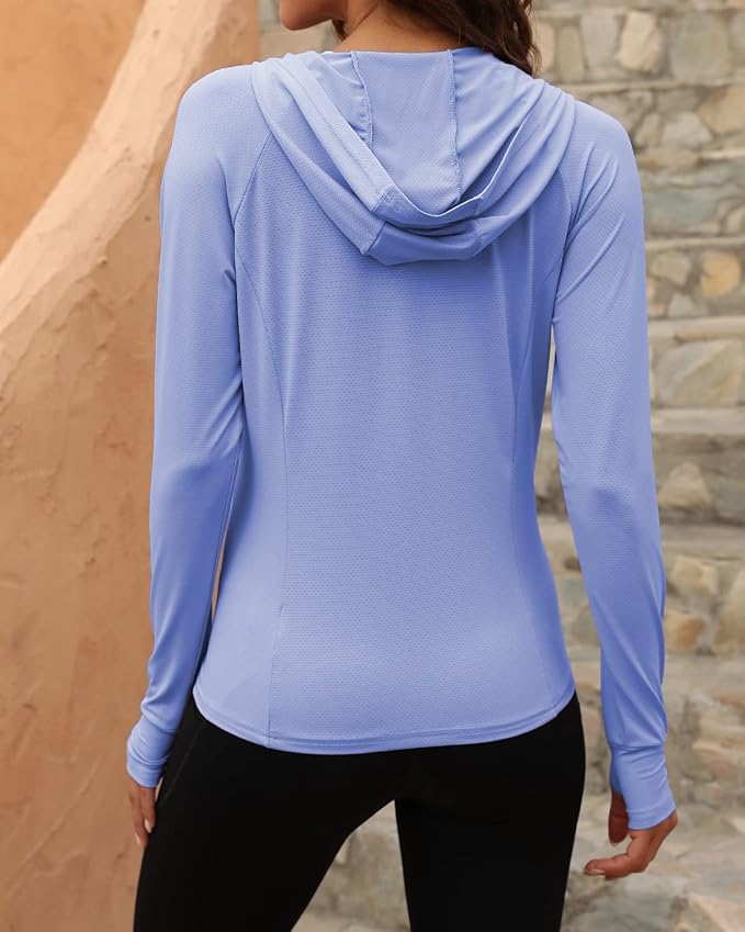 We1Fit Women's UPF 50+ Sun Protection Jacket Hoodie Sun Shirts Hiking Running Athletic Shirt