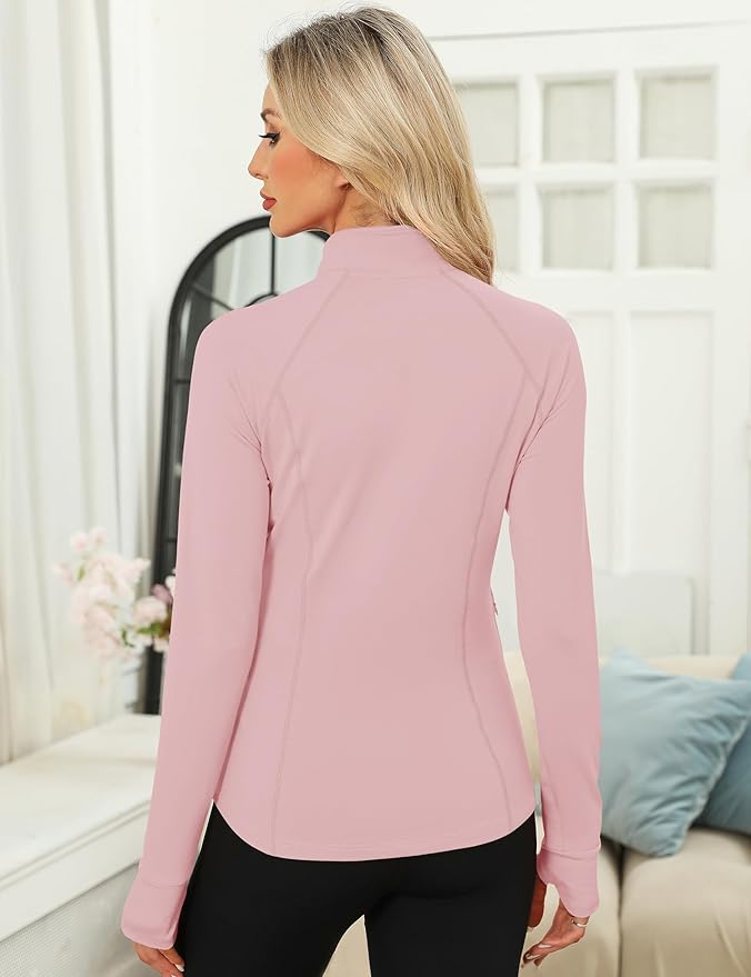 LOMON Women's Long Sleeve Athletic Tops Quarter Zip Workout Shirts Turtle Neck Fall Compression Shirt with Thumb Hole