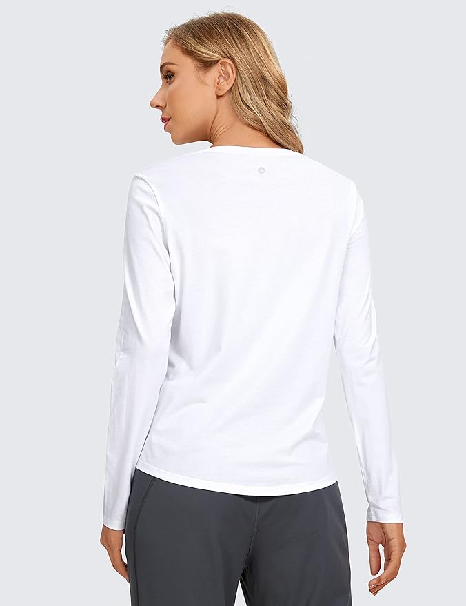 CRZ YOGA Pima Cotton Crewneck Long Sleeve Shirts for Women - Workout Athletic Yoga Casual Tops Soft Plain T-Shirt