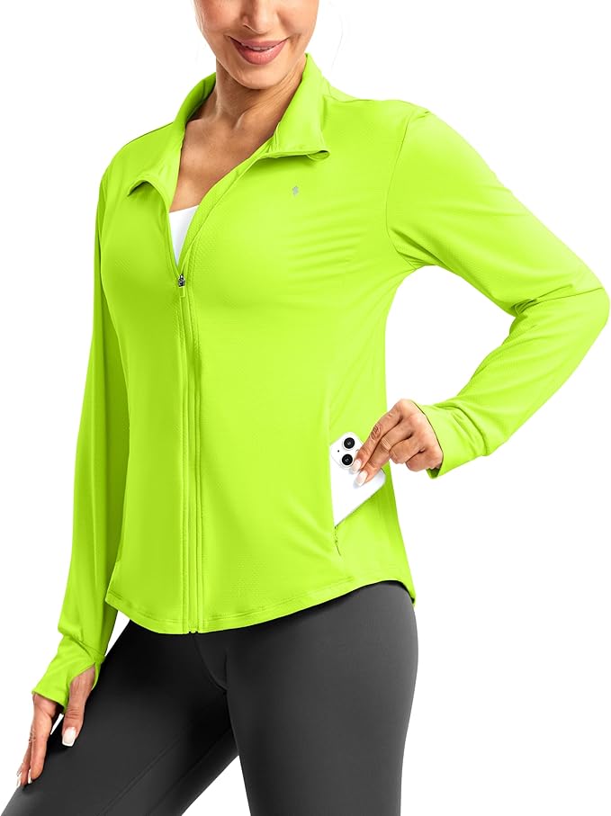 Soothfeel Women's UPF 50+ Lightweight Athletic Jackets Sun Protection Zip Up Long Sleeve Shirts Hiking Workout Outdoor Pocket