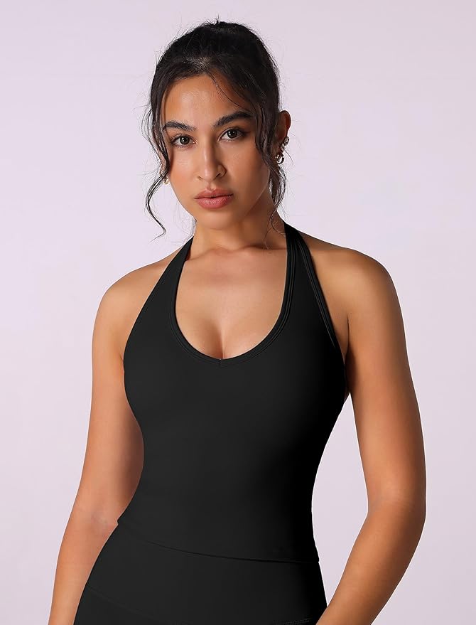 ABOCIW Womens Cross Back Workout Crop Tank with Built in Bra V Neck Longline Sports Bra Gym Shirt Yoga Pilates Top