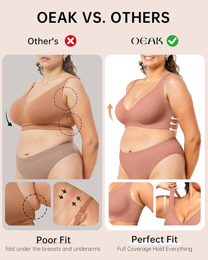 OEAK Womens Deep V Bras Wireless Comfortable Bra Supportive No Underwire Bras Tshirt Push Up Bralettes Plunge Seamless Bra
