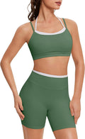OMKAGI Workout Sets for Women Cute Doubel Layer Open Back Sports Bras Gym Shorts Outfits