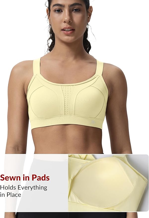Yvette Sports Bra High Impact Adjustable Criss Cross Back, Full Support for Large Bust No Bounce