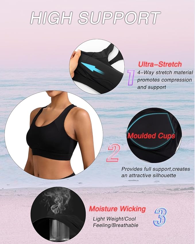 RUNNING GIRL Sports Bras for Women High Support,Racerback High Impact Grey Sports Bra Moulded Cup Workout Bra Push up