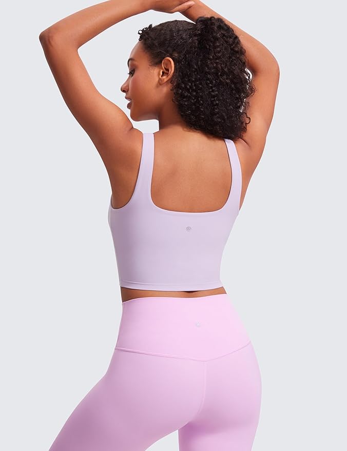 CRZ YOGA Butterluxe Square Neck Crop Tank Tops for Women - Workout Longline Sports Bras Padded Yoga Camisole