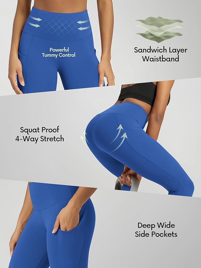 ODODOS Women's High Waisted Yoga Leggings with Pockets, Tummy Control Non See Through Workout Athletic Running Yoga Pants