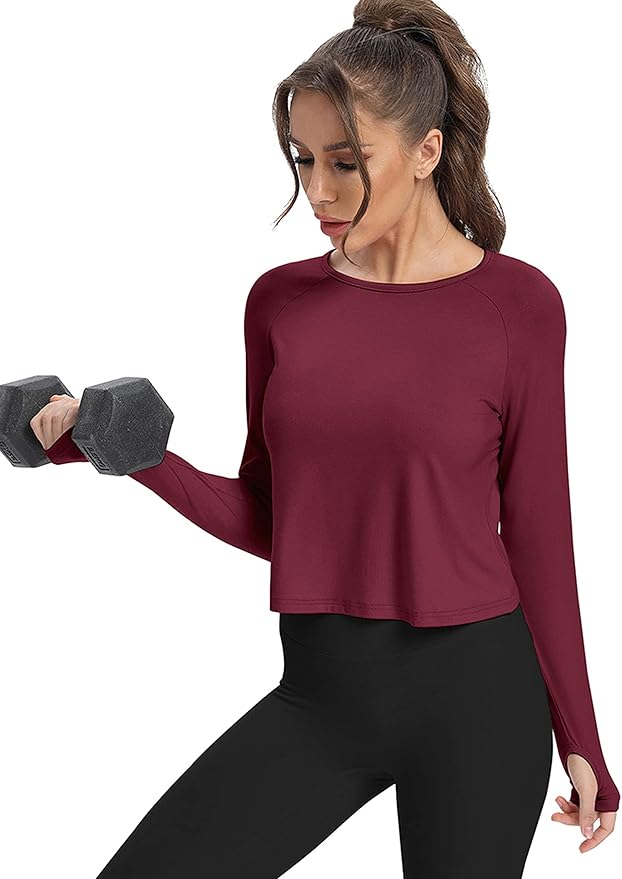 Bestisun Long Sleeve Athletic Workout Shirts Sports Yoga Gym Crop Tops for Women