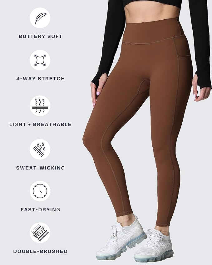Aoxjox Women's Trinity High Waisted Yoga Pants with Pockets Cross-Waist Tummy Control Buttery Soft Workout Leggings 26"