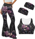 4 Piece Gym Sets Women Racerback Sports Bra with Back Pocket, Matching Flare Yoga Pants And Sweatband