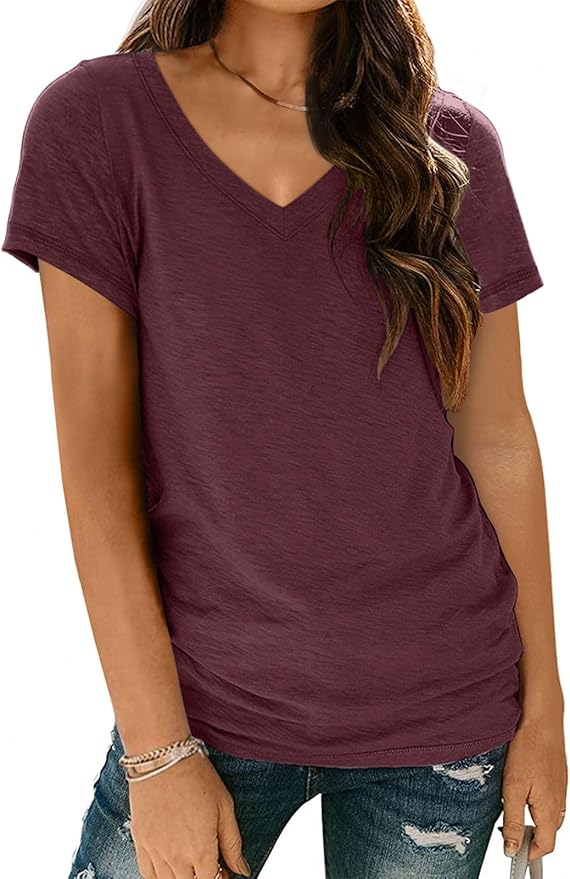 AUTOMET T-Shirts Short Sleeve V Neck Tees Tops for Women Fashion Trendy Lightweight Soft Casual Summer Outfits Clothes 2026
