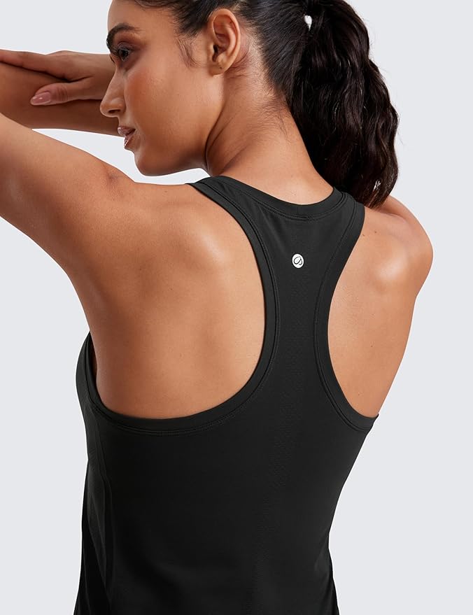 CRZ YOGA Seamless Workout Tank Tops for Women - Athletic Running Gym Sleeveless Shirts Crewneck Racerback Breathable