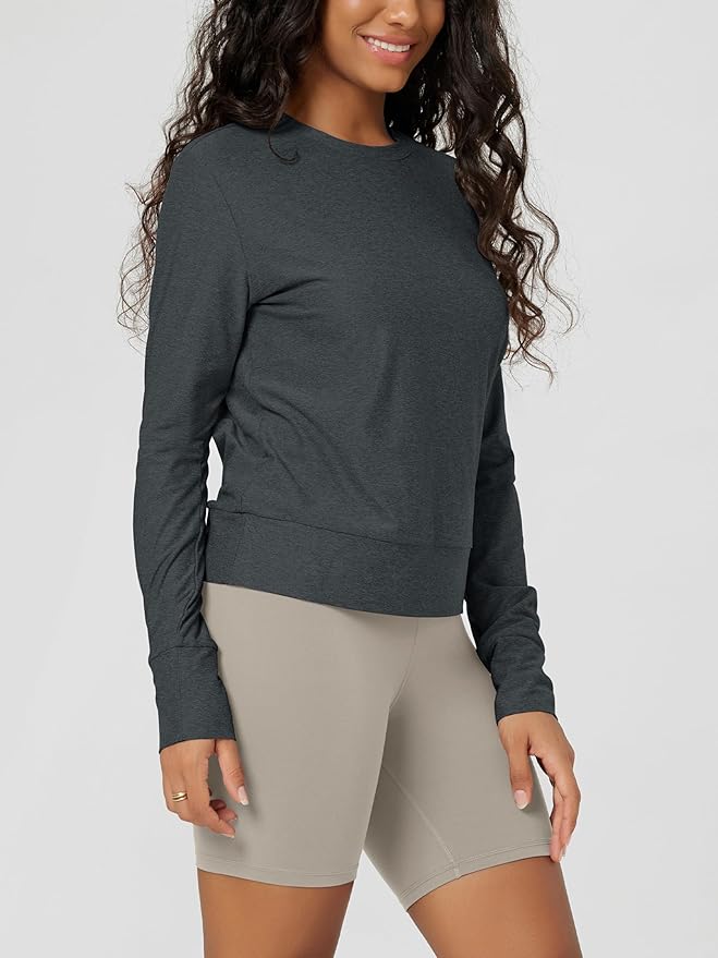ODODOS Women's Long Sleeve Crewneck Tee - Ultra-Soft odSTRATUM Tech Performance T-Shirts UPF 50+ Daily Pullover Tops