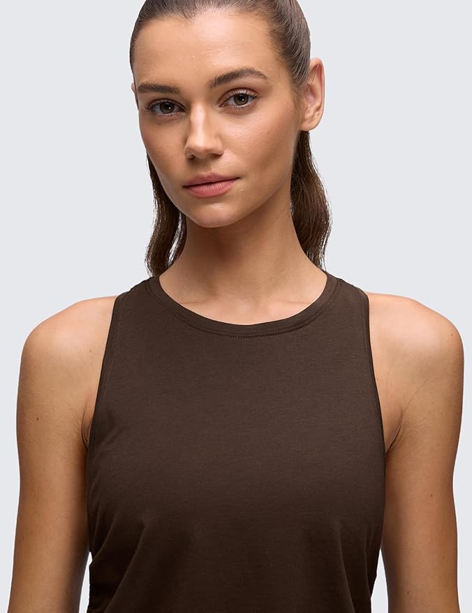 CRZ YOGA Pima Cotton Ruched Side Tank Tops for Women - Workout Athletic Casual Racerback Crewneck Loose Sleeveless Shirts