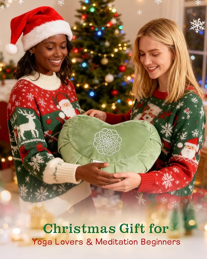 Hihealer Premium Meditation Cushion - Comfortable Floor Pillow for Adult Traditional Crescent Meditation Pillow Yoga Buckwheat Bolster (Green)