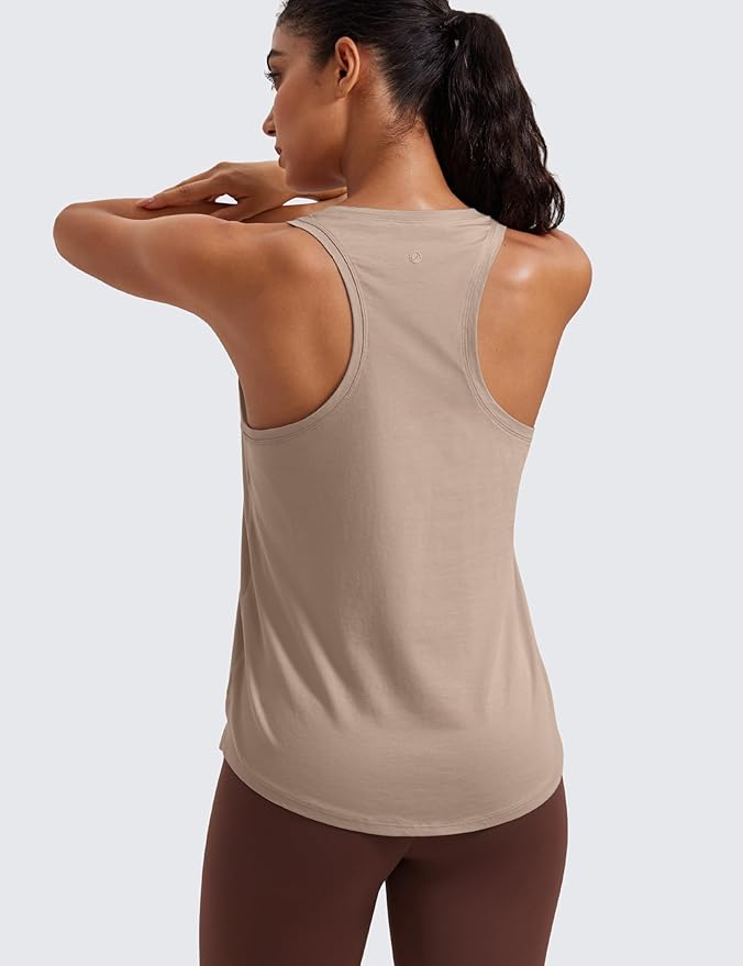 CRZ YOGA Pima Cotton Racerback Tank Tops for Women - Workout Athletic Casual Soft Scoop Neck Sleeveless Shirts