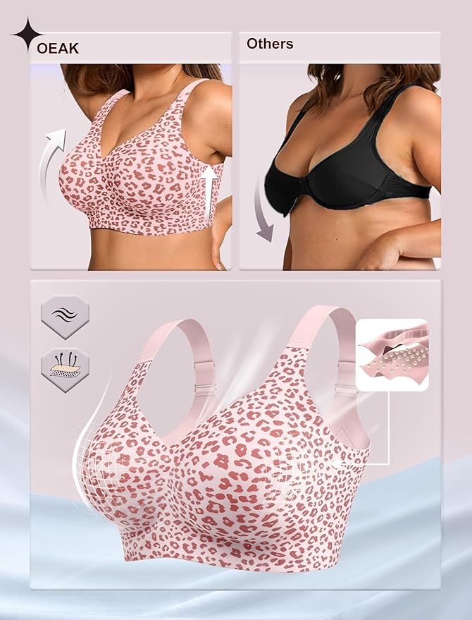 OEAK Womens Wireless Jelly Bra Plus Size Supportive Seamless Bras Full Coverage Push Up Comfortable No Underwire Tshirt Bras