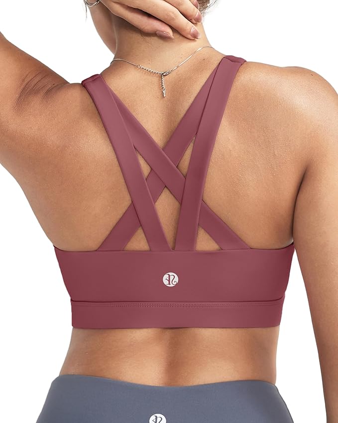 RUNNING GIRL Sports Bras for Women,Padded Strappy Sports Bras Criss-Cross Back Medium Support Sports Bras with Removable Cups