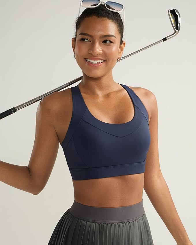 RUNNING GIRL Sports Bra for Women High Support, Molded Cup High Impact Sports Bras with Sewn in Pads Strappy Running Bra