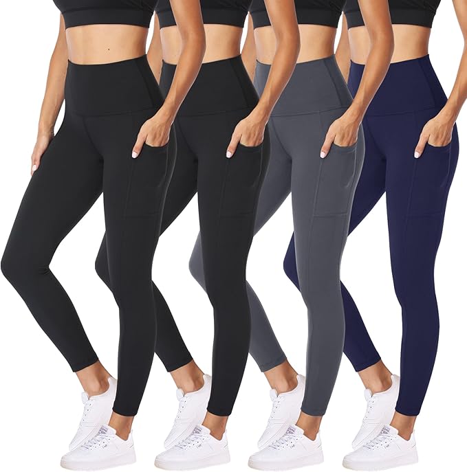 NexiEpoch 4 Pack Leggings for Women - High Waisted Tummy Control Soft Black Capri Yoga Pants with Pockets for Workout
