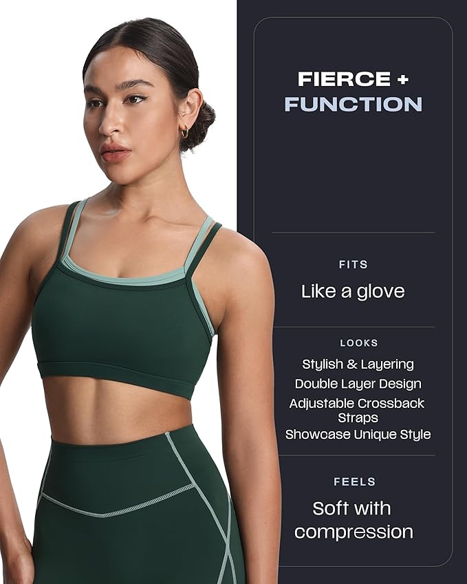 Aoxjox Women's Workout Sports Bras Takes Two Bra High Impact Training Fitness Running Yoga Crop Tank