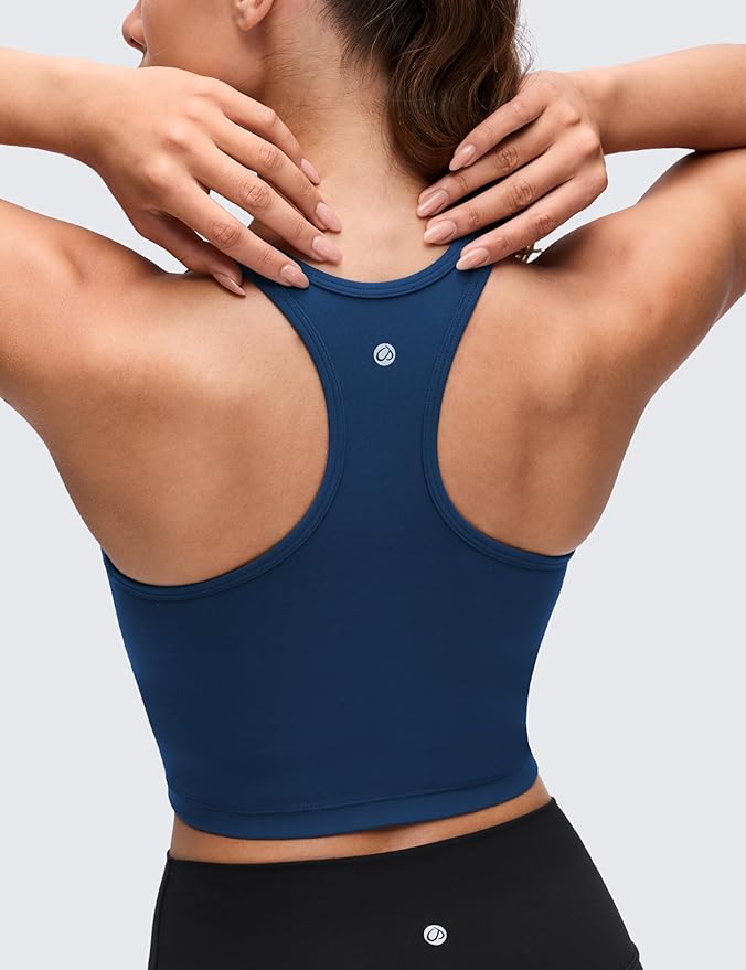 CRZ YOGA Butterluxe Racerback Crop Tank Tops for Women - Padded Y-Back Longline Sports Bras Scoop Neck Workout Yoga