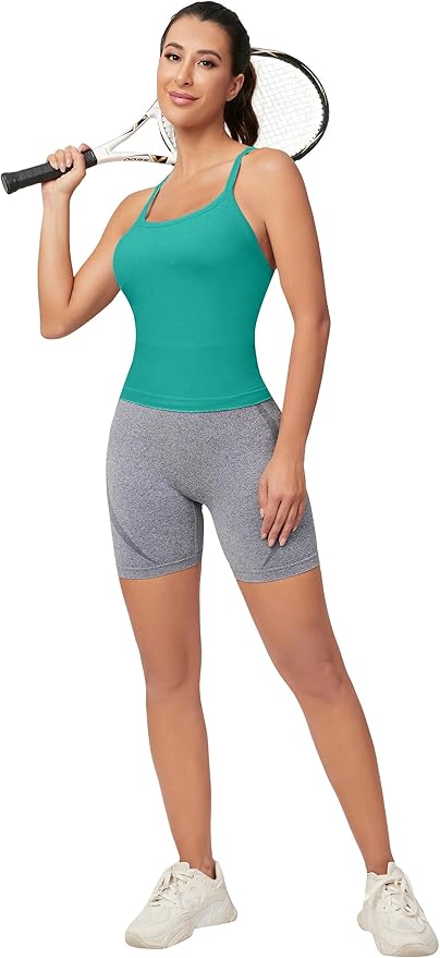 MathCat Workout Tank Tops for Women with Built in Bra, Sleeveless Gym Tops Seamless Racerback Athletic Yoga Shirts