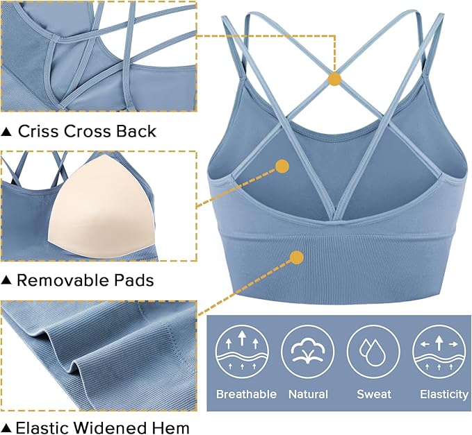 Sykooria 3 Pack Strappy Sports Bra for Women Sexy Crisscross for Yoga Running Athletic Gym Workout Fitness Tank Tops