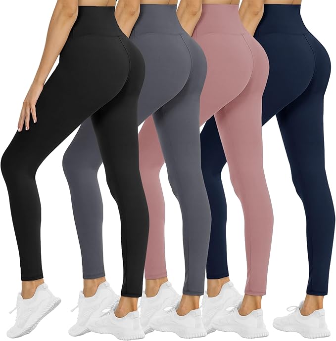 NexiEpoch 4 Pack Leggings for Women - High Waisted Tummy Control Soft Black Capri Yoga Pants with Pockets for Workout
