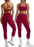 OMKAGI 2 Piece Workout Sets for Women Halter Sports Bras Gym Sets Booty Leggings Outfits