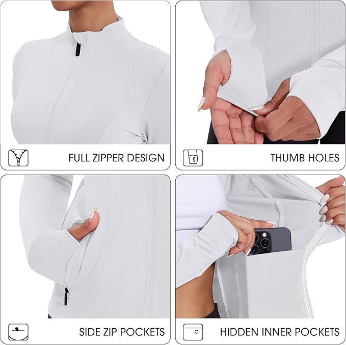 Workout Jackets for Women Lightweight Running Sweat Jackets Full Zip Up Exercise Yoga Athletic Clothes with Pockets