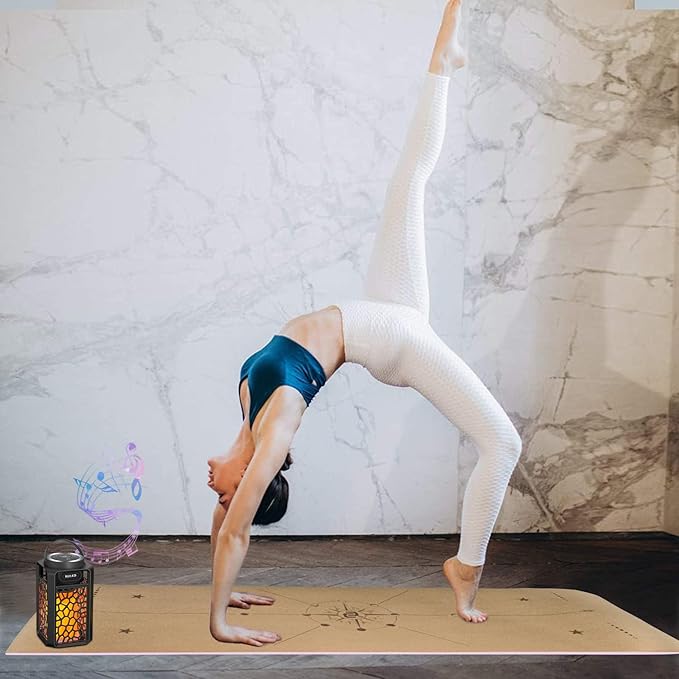 Numat Cork Yoga Mat 6mm (1/4 inch) Thick 72 x 24 in, Sweatproof NonSlip Eco-friendly, Lightweight TPE foam with Alignment Lines, Great for Hot Yoga, Pilates, Gym and Exercise, Black Carrying Bag w. Strap Included
