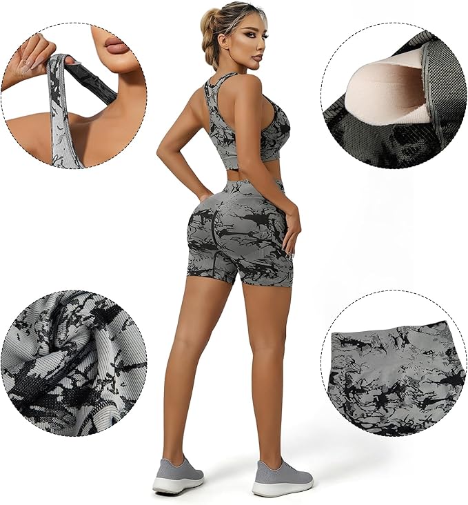 IwIeIaIrI Workout Sets for Women 2 Piece Seamless High Waist Shorts Yoga Outfits Sports Bra Gym Shorts