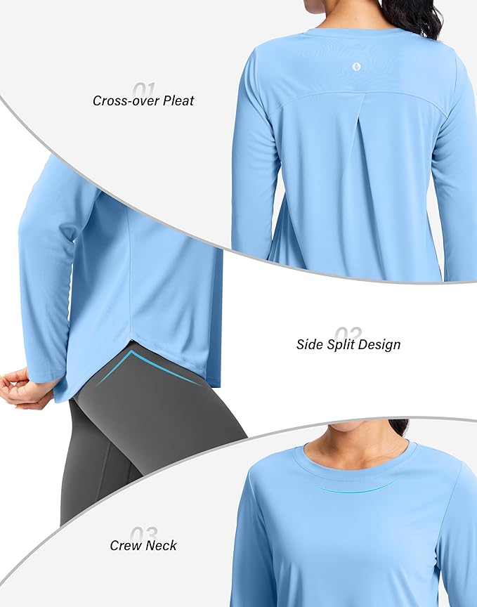 SANTINY Lightweight Long Sleeve Workout Tops for Women Breathable Gym Yoga Athletic Running Hiking Top UPF 50+ Sun Shirts