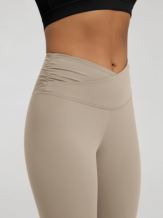 ODODOS Women's Cross Waist Yoga Leggings with Inner Pocket, 23"/25"/28" Gathered Crossover Workout Yoga Pants