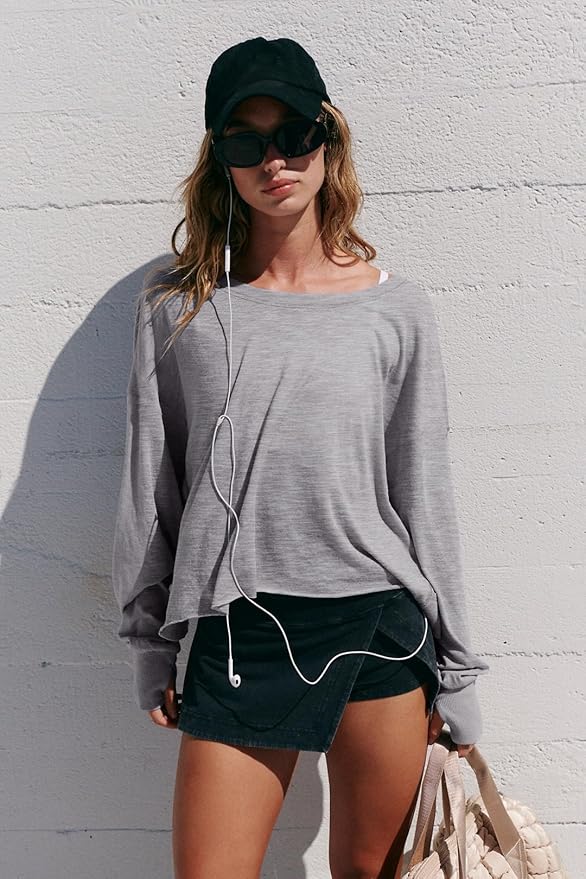 LASLULU Womens Open Back Long Sleeve Workout Tops Athletic Shirts Boat Neck Casual Running Tee Y2k Yoga Gym Tops