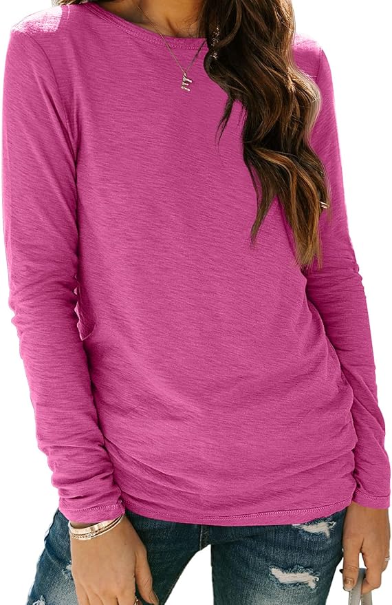 AUTOMET Women‘s Basic Long Sleeve Crewneck, Plus Size Winter & Spring Top, Casual Fall Tee for Teacher & Everyday Outfits