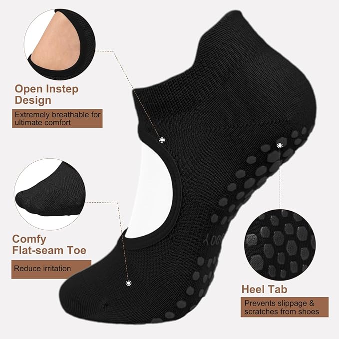 Diu Life 3 Pack Pilates Socks Yoga Socks with Grips for Women Non Slip, Workout, Pure Barre, Ballet, Dance, Hospital Socks