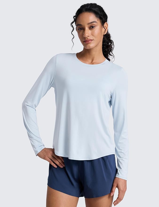 CRZ YOGA Lightweight Workout Long Sleeve Shirts for Women - Gym Running Fall Athletic Training T-Shirts High Neck Tops