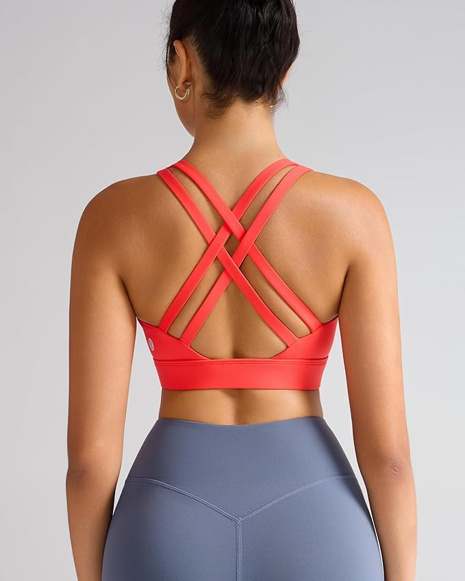 RUNNING GIRL High Impact Sports Bras for Women - Scoop Neck Strappy Sports Bra High Support Moulded Cup Workout Bra