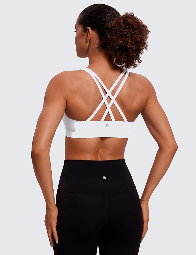 CRZ YOGA Naked Feeling Strappy Padded Sports Bras for Women - Fitness Workout Top Criss Cross Back Yoga Cami