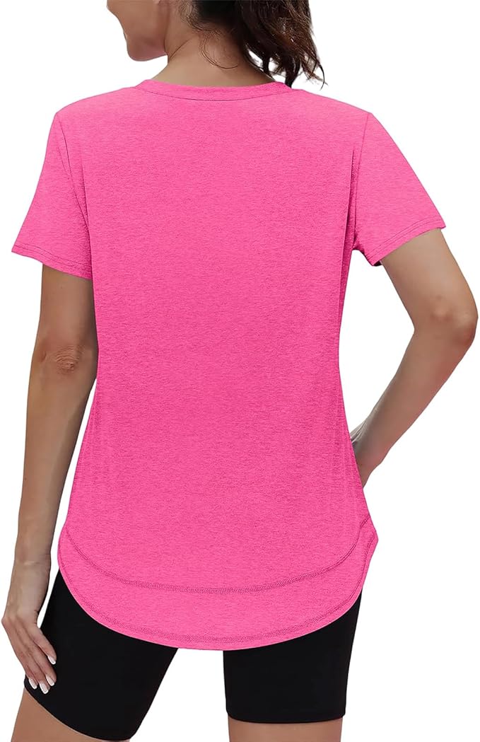 XIEERDUO Womens Workout Tops Short Sleeve Shirts Quick Dry Outfits for Hiking Running V Neck S-3XL
