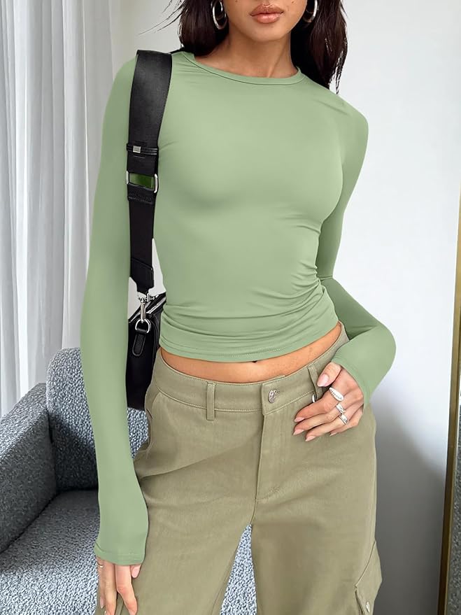 Trendy Queen Womens Long Sleeve T Shirts Fall Fashion 2026 Basic Crop Tops Going Out Outfits Y2k Clothes